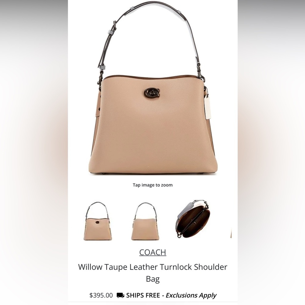 Coach Willow Taupe Leather Turnlock Shoulder bags with Gray Straps